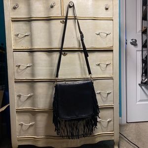 FINAL DAY TO BUY - Black leather, fringed purse